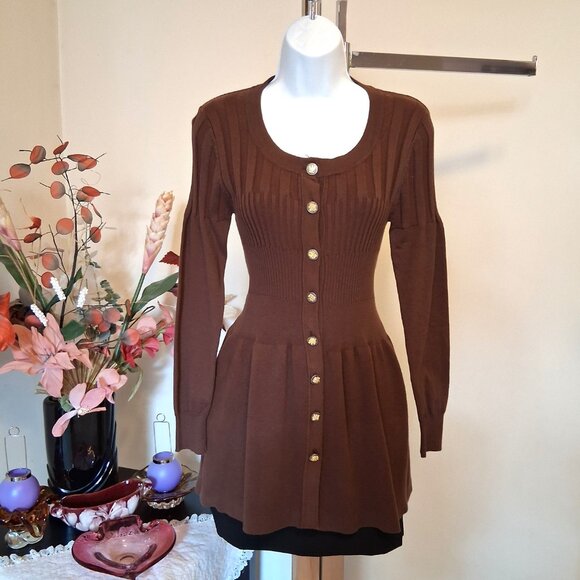 NWT Woman's Brown Cardigan Knit Lightweight Ladies Sweater Outerwear - Picture 5 of 8